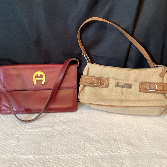 Vintage Etinne Aigner purses red leather camel fabric shoulder - Picture 1 of 17